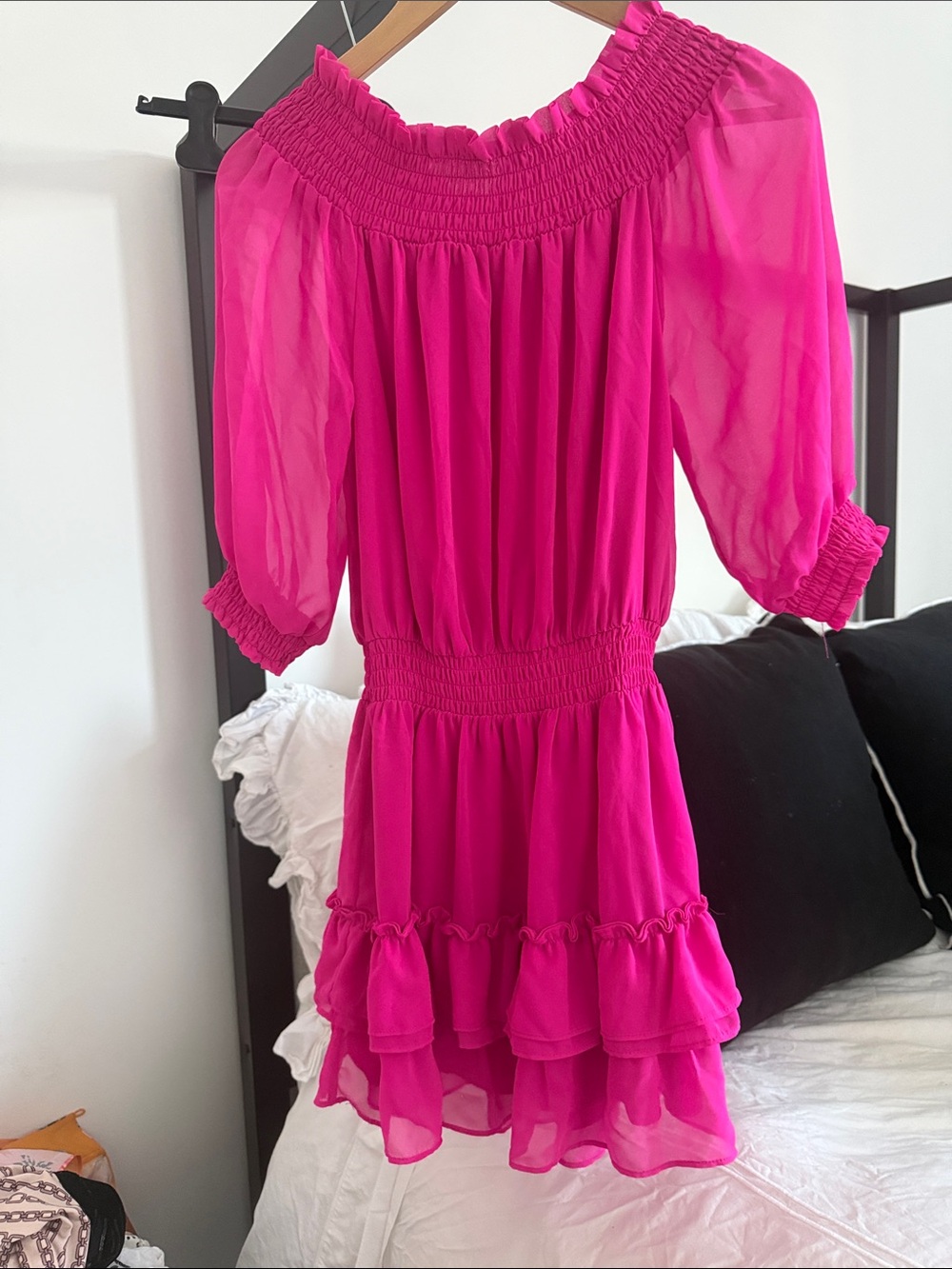 Generation Love Hot Pink Off-Shoulder Ruffle Mini Dress